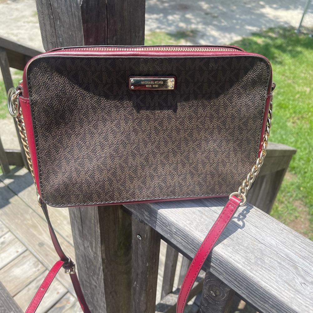 Burgundy and Brown Michael Kors JetSet Crossbody